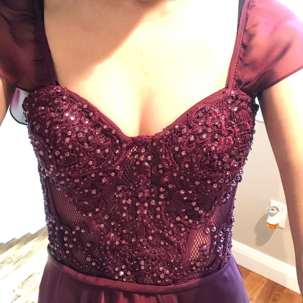 Burgundy Gown, with lace bodice size 0